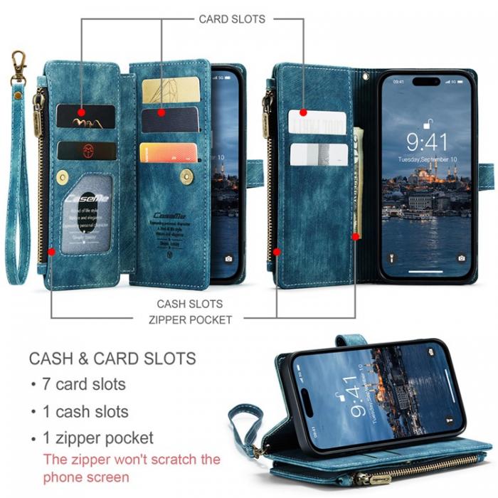 Caseme - CASEME iPhone 15 Pro Plnboksfodral C30 Zipper - Bl