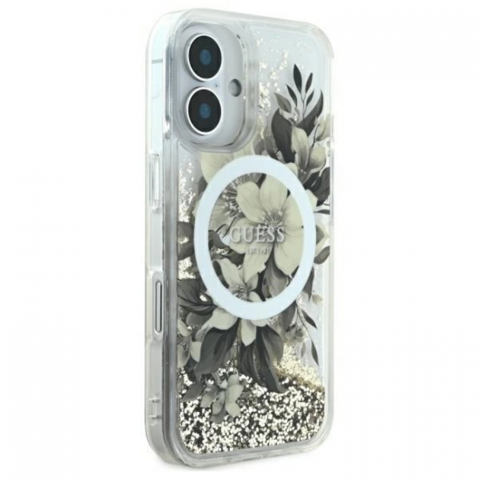 Guess - Guess iPhone 16 Mobilskal MagSafe Liquid Glitter Flower