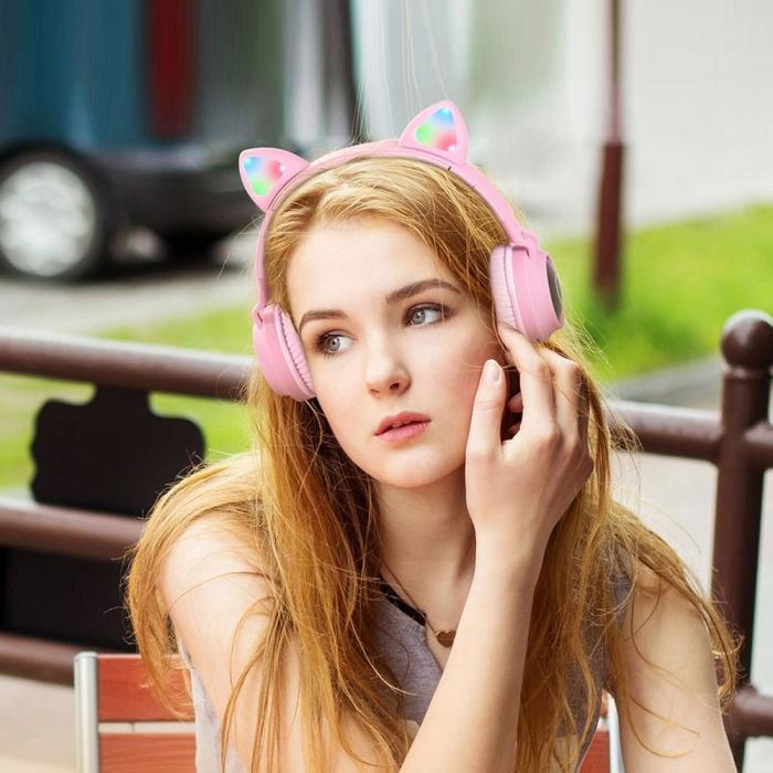 Hoco - HOCO Over-Ear Hrlurar Trdlsa Bluetooth W27 Cat Ear - Rosa