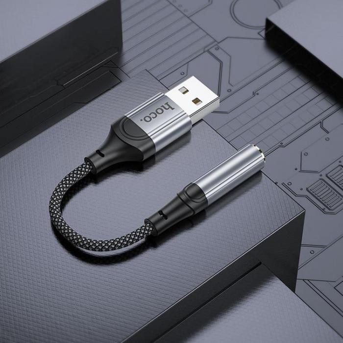 Hoco - Hoco Adapter USB-A till Aux Jack 3.5mm 0.12m LS36 - Svart