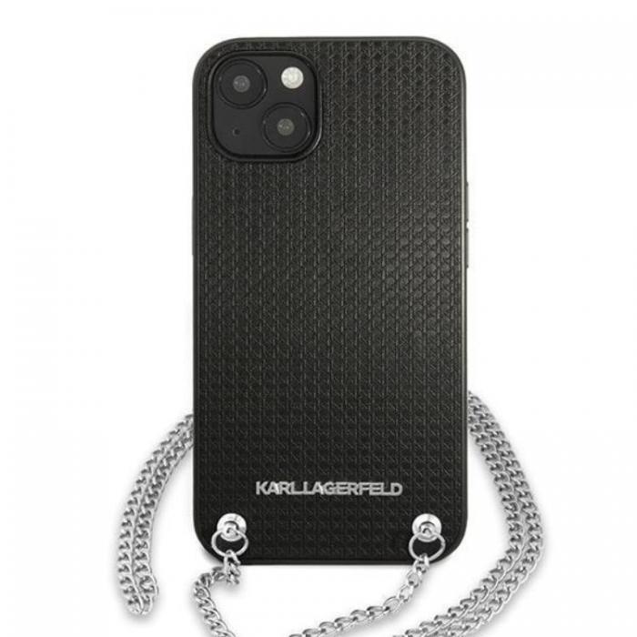 KARL LAGERFELD - Karl Lagerfeld iPhone 13 mini Halsbandskal Lder Textured and Chain - Svart