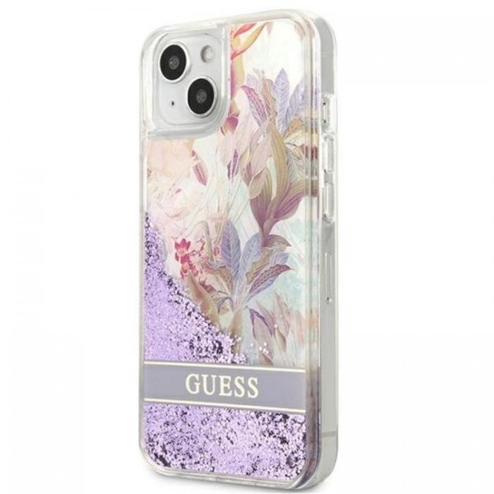 Guess - Guess iPhone 13 mini Skal Flower Liquid Glitter - Lila