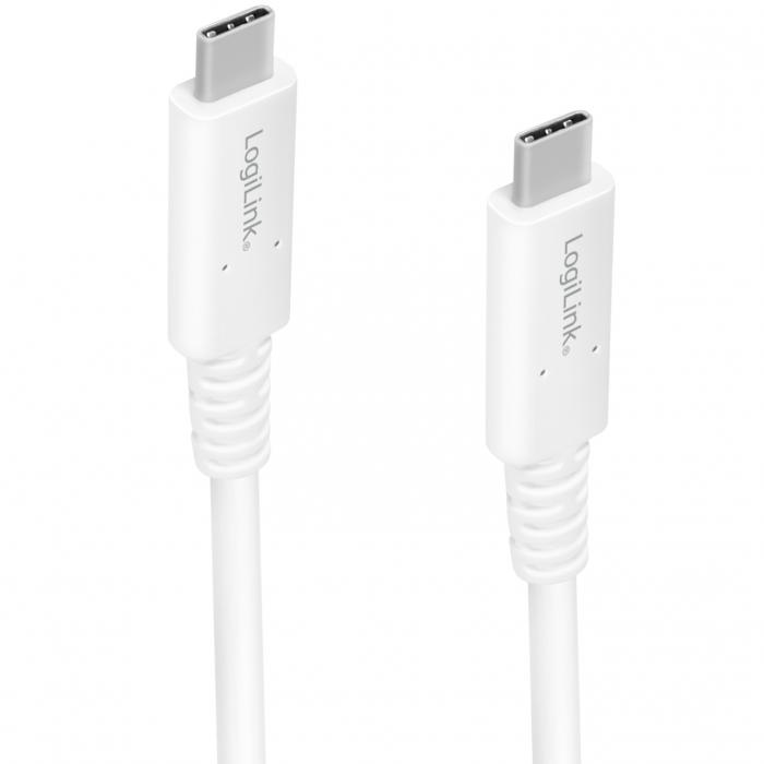 LogiLink - LOGILINK Gen3 USB-C till USB-C 40Gbps 100W 0.8m - Vit