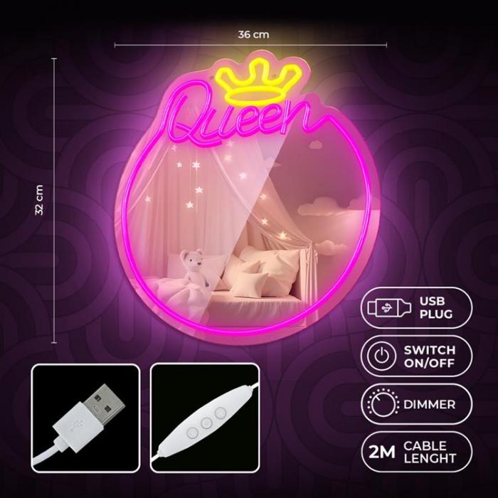 Forever Light - Forever Light Neon MIRROR LED QUEEN FM0NE04 - Rosa