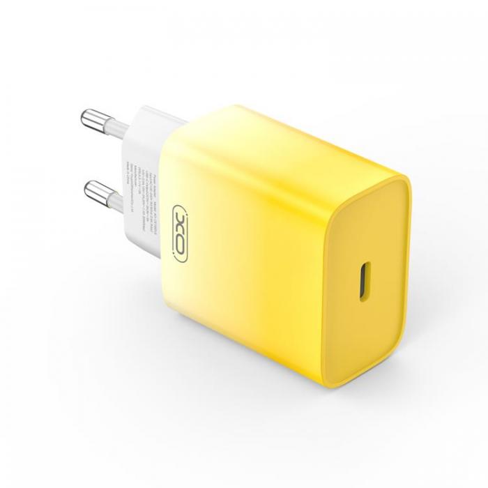 XO - XO Snabbladdare 30W USB-C med Lightning Kabel CE18 PD Gul/Vit