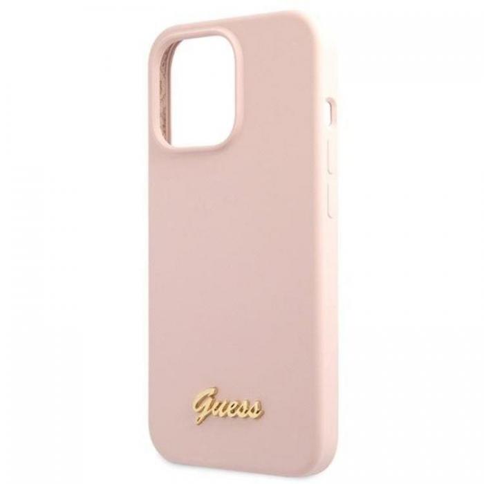 Guess - Guess iPhone 13 Pro Max Mobilskal Silicone Script Gold Logo - Ljusrosa