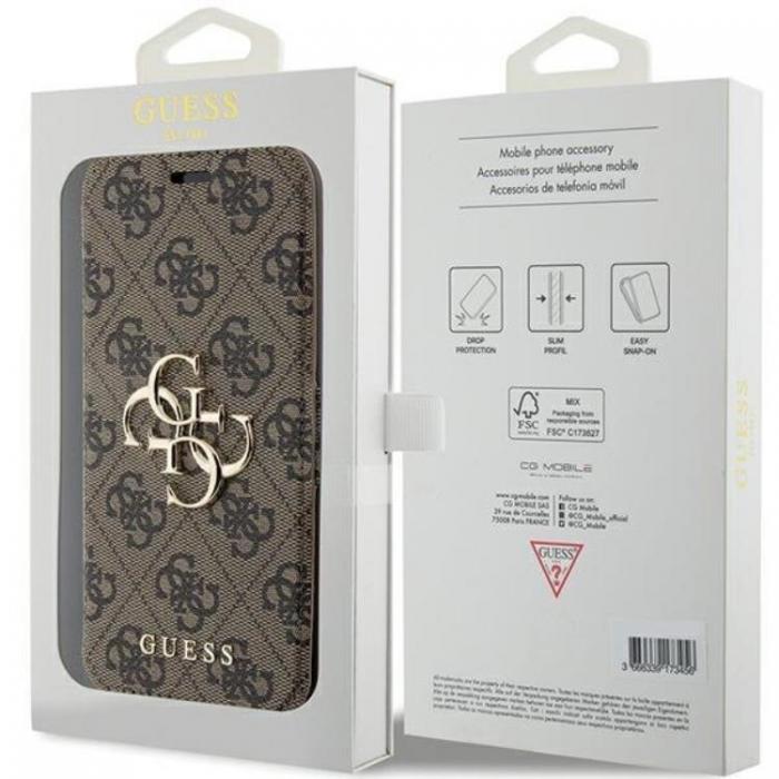 Guess - Guess iPhone 15 Pro Max Plnboksfodral Metall Logo - Brun