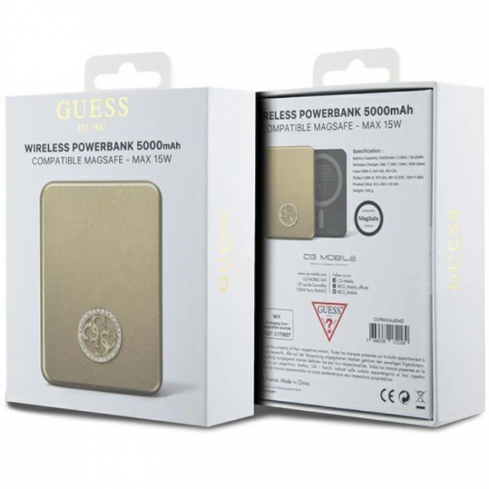 Guess - Guess Magsafe Powerbank 3000mAh 5W 4G Strassed Metal Logo - Guld