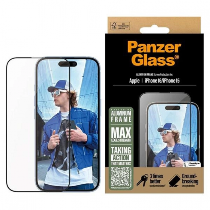 PanzerGlass - PanzerGlass iPhone 16 Hrdat Glas Skrmskydd Ultra-Wide Fit - Clear