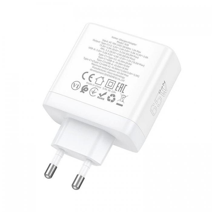 Hoco - Hoco Vggladdare 2 x Type C + USB A 65W GaN - Vit