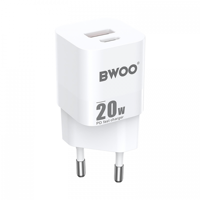 BWOO - BWOO Mini Vggladdare 20W USB-C/USB-A CDA156 - Vit