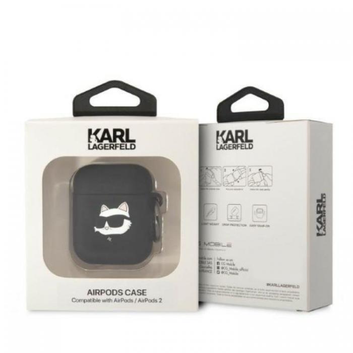 KARL LAGERFELD - Karl Lagerfeld AirPods 1/2 Skal Silicone Choupette Head 3D - Svart