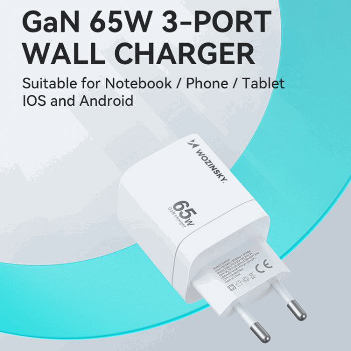 Wozinsky - Wozinsky Vggladdare CGWCW 65W USB-A/2 x USB-C GaN - Vit