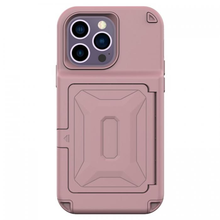 A-One Brand - iPhone 14 Pro Skal Korthllare Mirror Kickstand - Rosa