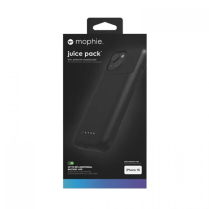 Mophie - Mophie iPhone 15 Mobilskal Med Built-in Powerbank 2400mAh - Svart