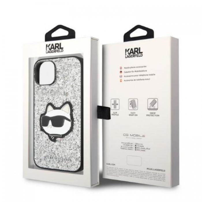 KARL LAGERFELD - Karl Lagerfeld iPhone 14 Plus Skal Glitter Choupette Patch - Silver