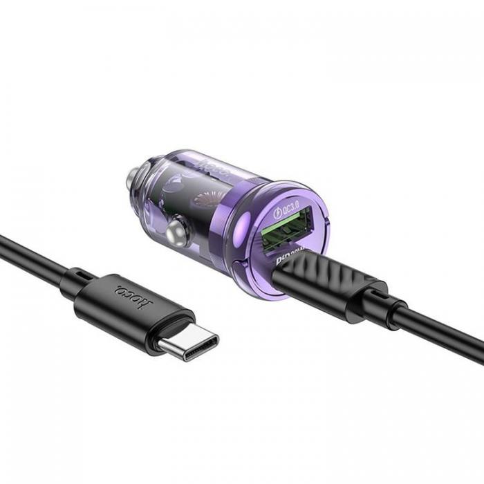 Hoco - Hoco Billaddare 30W USB-A/USB-C + Kabel USB-C Till USB-C Z53A - Lila