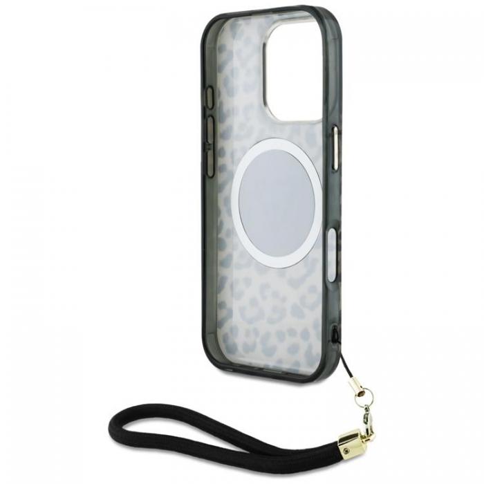 Guess - Guess iPhone 16 Pro Mobilskal MagSafe IML Leopard Triangle Strap - Brun