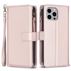 A-One Brand - iPhone 15 Pro Max Plånboksfodral Zipper Flip - Rosa Guld