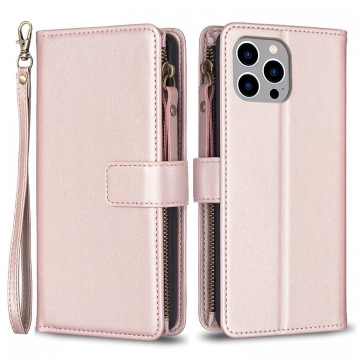 A-One Brand - iPhone 15 Pro Max Plnboksfodral Zipper Flip - Rosa Guld