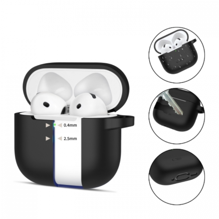 Tech-Protect - Tech-Protect Airpods 4 Skal Silikon Hook - Svart