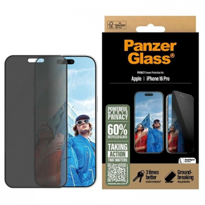 PanzerGlass - PanzerGlass iPhone 16 Pro Hrdat Glas Skrmskydd Privacy Ultra-Wide Fit