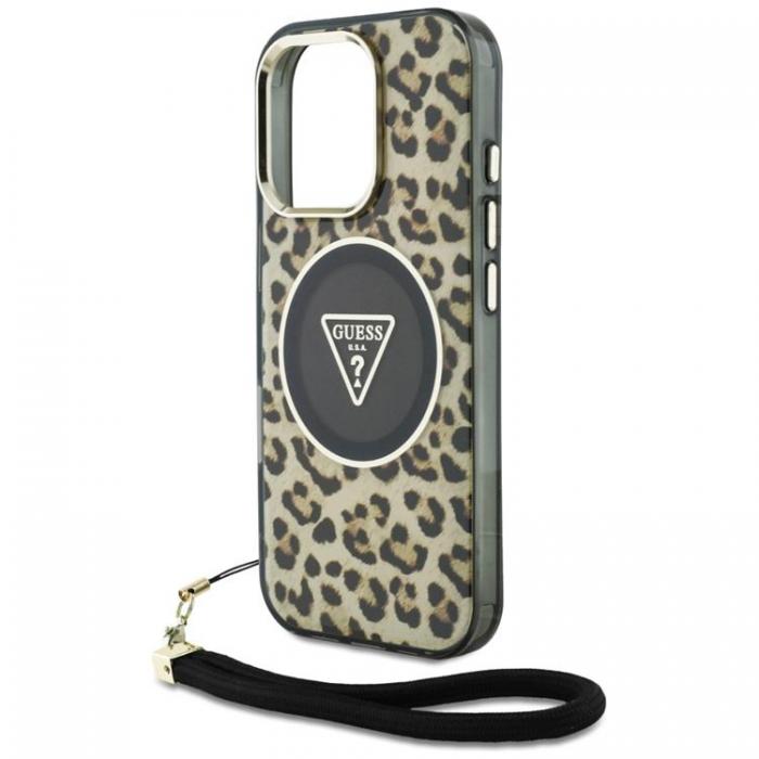 Guess - Guess iPhone 16 Pro Mobilskal MagSafe IML Leopard Triangle Strap - Brun