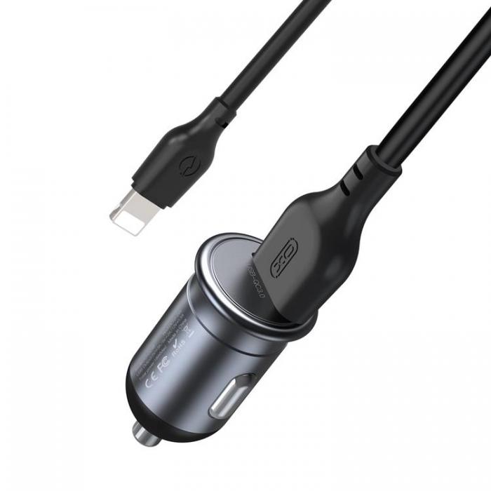 XO - XO Billaddare 1x USB QC 3.0 18W + Lightning Kabel CC46 - Gr