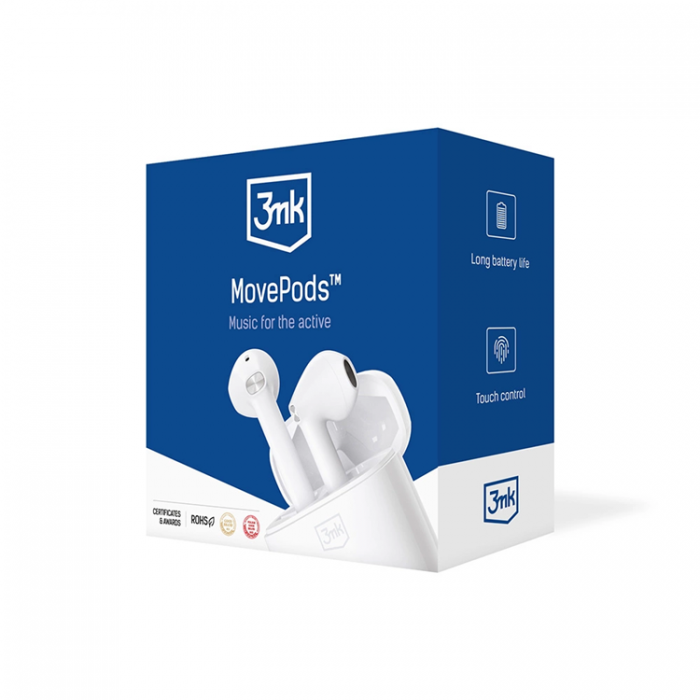 3MK - 3MK In-Ear Trdlsa Hrlurar Bluetooth 5.3 MovePods - Vit