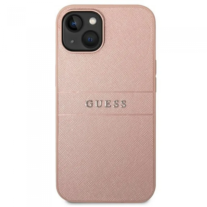 Guess - GUESS iPhone 14 Plus Skal Glitter Flakes Script Metal Logo - Rosa