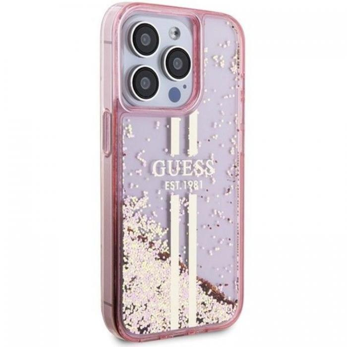 Guess - Guess iPhone 15 Pro Mobilskal Liquid Glitter Gold Stripes