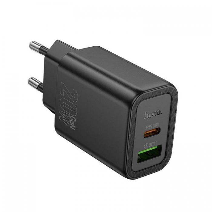 Hoco - Hoco Snabbladdare 20W 1xUSB-A 1xUSB-C PD QC3.0 3A N61 - Svart