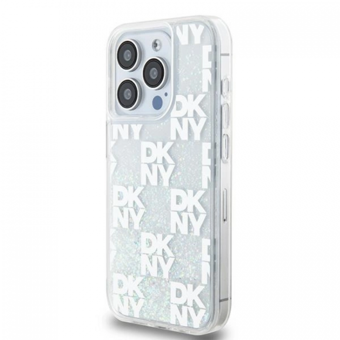 DKNY - DKNY iPhone 15 Pro Mobilskal Liquid Glitter Multi Logo - Vit