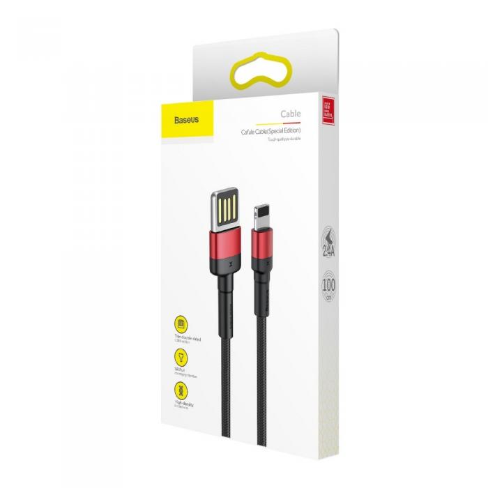 BASEUS - BASEUS Cafule USB-A till Lightning kabel 2,4A 1M Rd+Svart