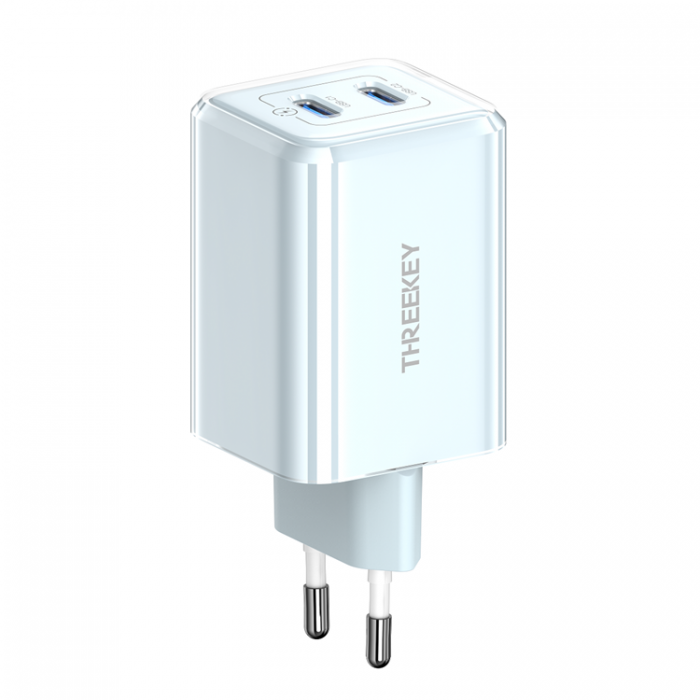 Threekey - Threekey Vggladdare 2x USB-C 35W PD - Bl