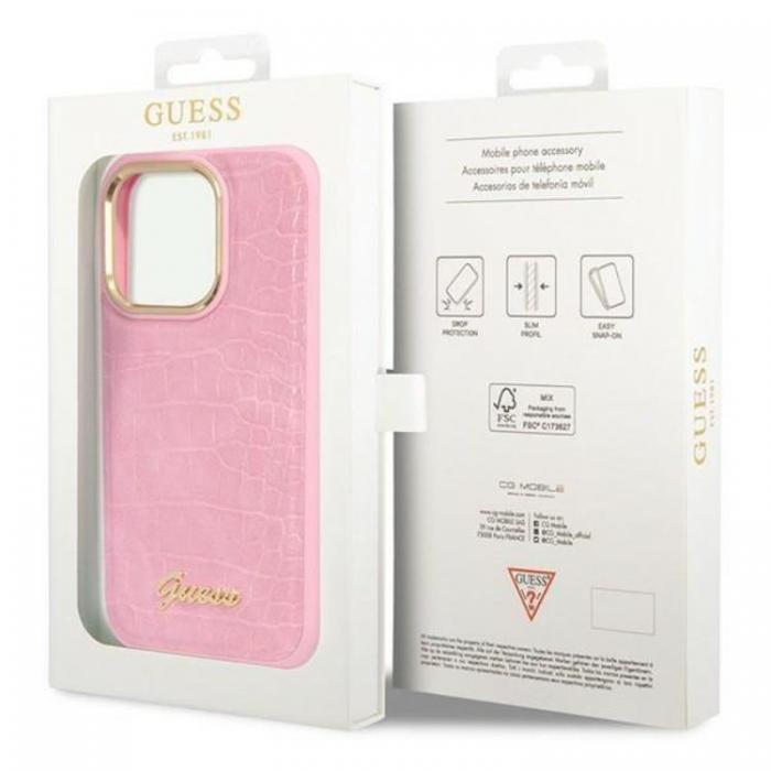 Guess - GUESS iPhone 14 Pro Skal Croco Collection - Rosa