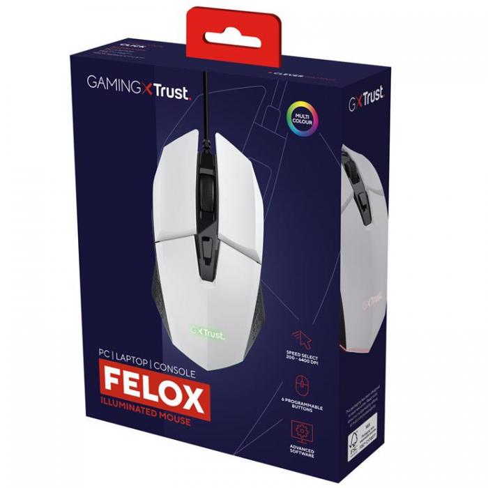 Trust - TRUST GXT 109W Felox Illuminated Gaming Mus - Vit