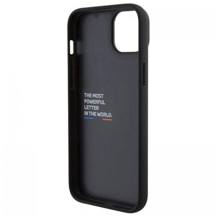 BMW - BMW iPhone 15 Mobilskal Lder Stamp Tricolor - Svart