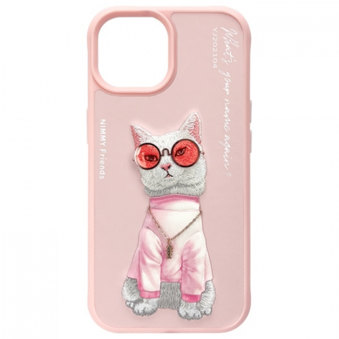 NIMMY - Nimmy iPhone 15 Mobilskal Glasses Cool Cat - Rosa