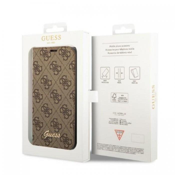 Guess - GUESS iPhone 14 Plnboksfodral 4G Vintage Gold Logo - Brun