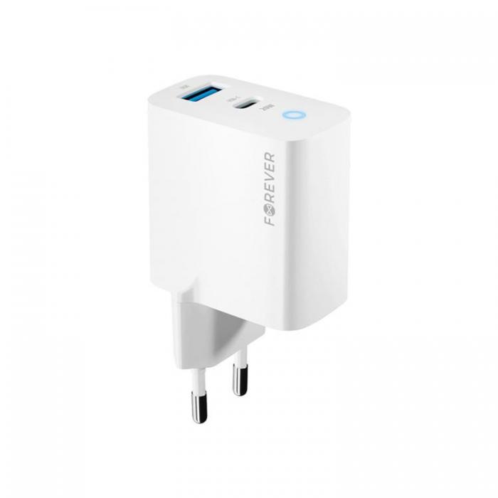 Forever - Forever Vggladdare 1x USB-C 1x USB 20W TC-06-20AC - Vit