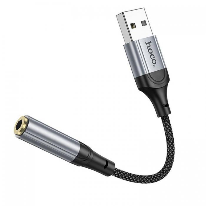 Hoco - Hoco Adapter USB-A till Aux Jack 3.5mm 0.12m LS36 - Svart