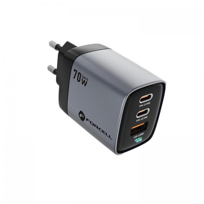 Forcell - Forcell Snabbladdare 70W 2xUSB-C 1xUSB-A PD QC4.0 GaN III F-ENERGY