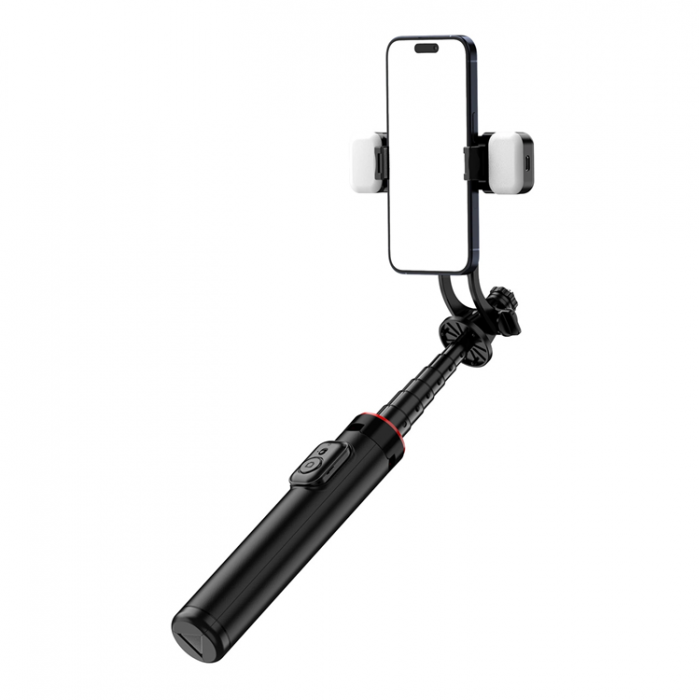 A-One Brand - Selfiestick Teleskopstativ 1.3m Auminiumlegering Med Dubbel Lampa