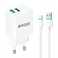 BWOO - BWOO Väggladdare 2xUSB-A + USB-C Kabel 1m - Vit