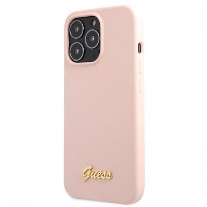 Guess - Guess iPhone 13 Pro Max Mobilskal Silicone Script Gold Logo - Ljusrosa