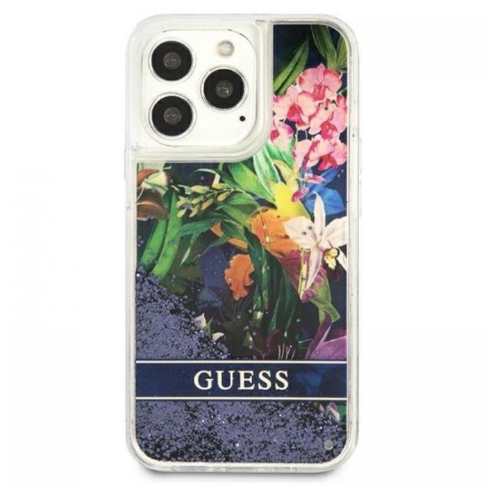 Guess - Guess iPhone 13 Pro Skal Flower Liquid Glitter - Bl