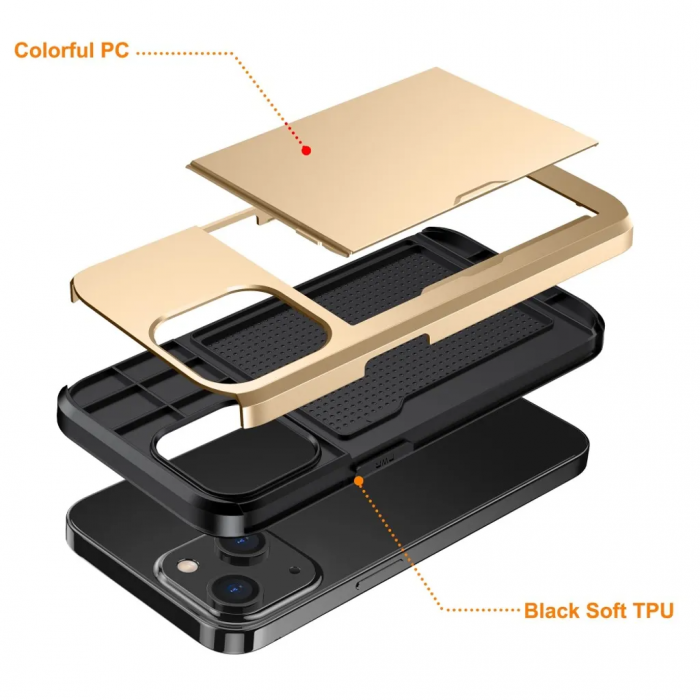 Taltech - iPhone 15 Plus Mobilskal Korthllare - Guld