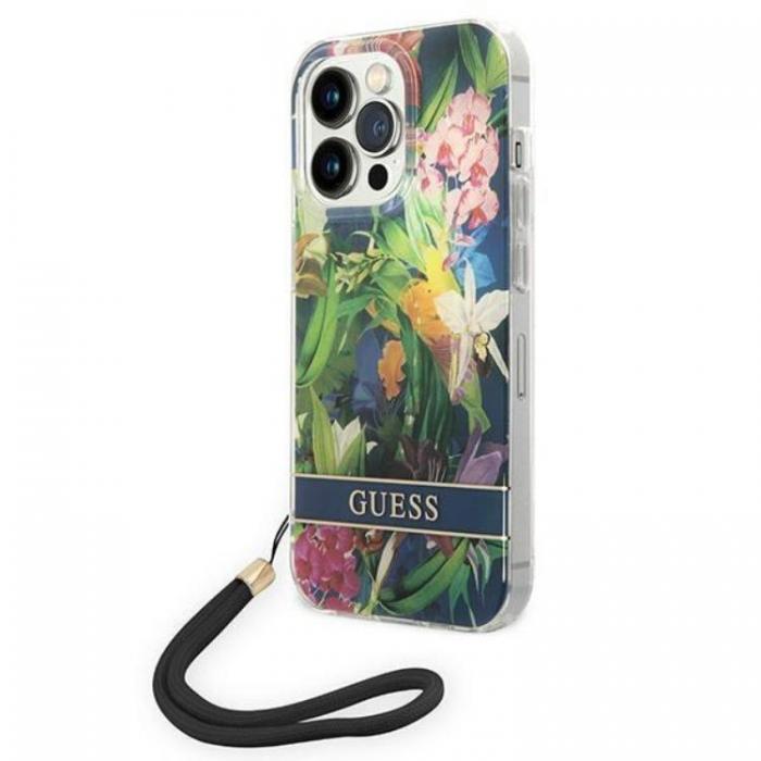 Guess - GUESS iPhone 14 Pro Max Skal Flower Strap - Bl