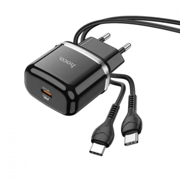 Hoco - Hoco Vggladdare USB-C Med USB-C Kabel - Svart